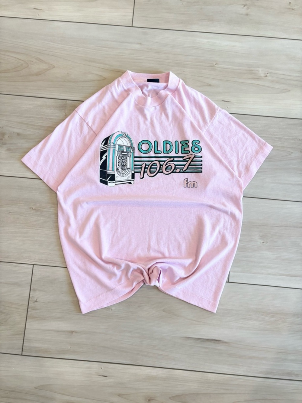 Screen Stars Vintage 1990s Pink Graphic Tee Oldies 106.7 FM Radio